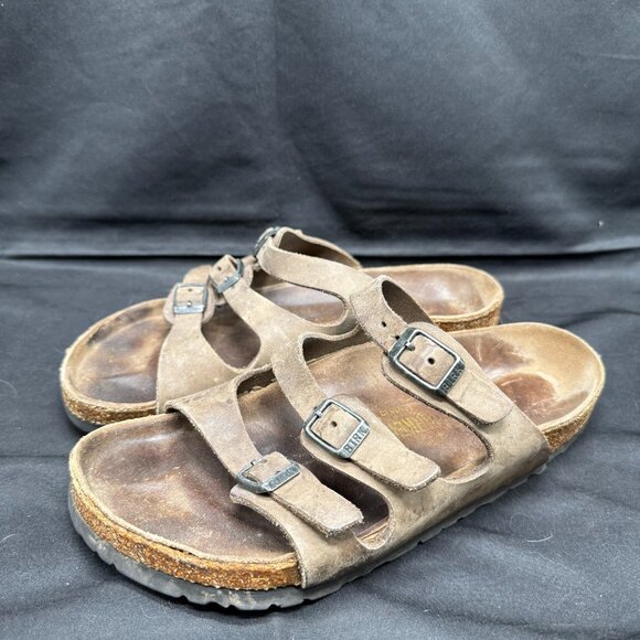 Birkenstock Birkis Florida Brown Tan 3 Buckle Strap Sandals Womens 37(6.5) - Picture 1 of 7